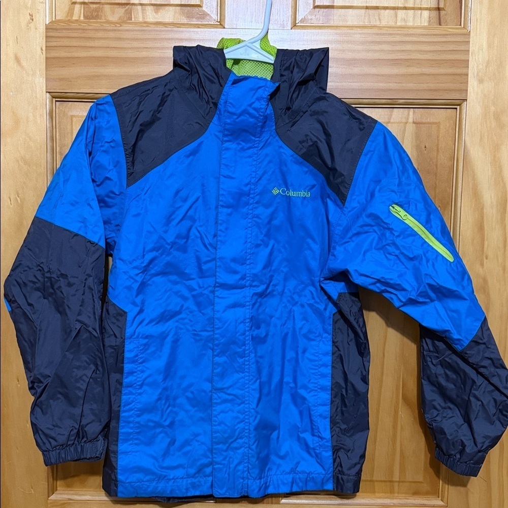 Columbia Blue & Black Omni Heat Waterproof Zip Jacket with Hood, Size 8